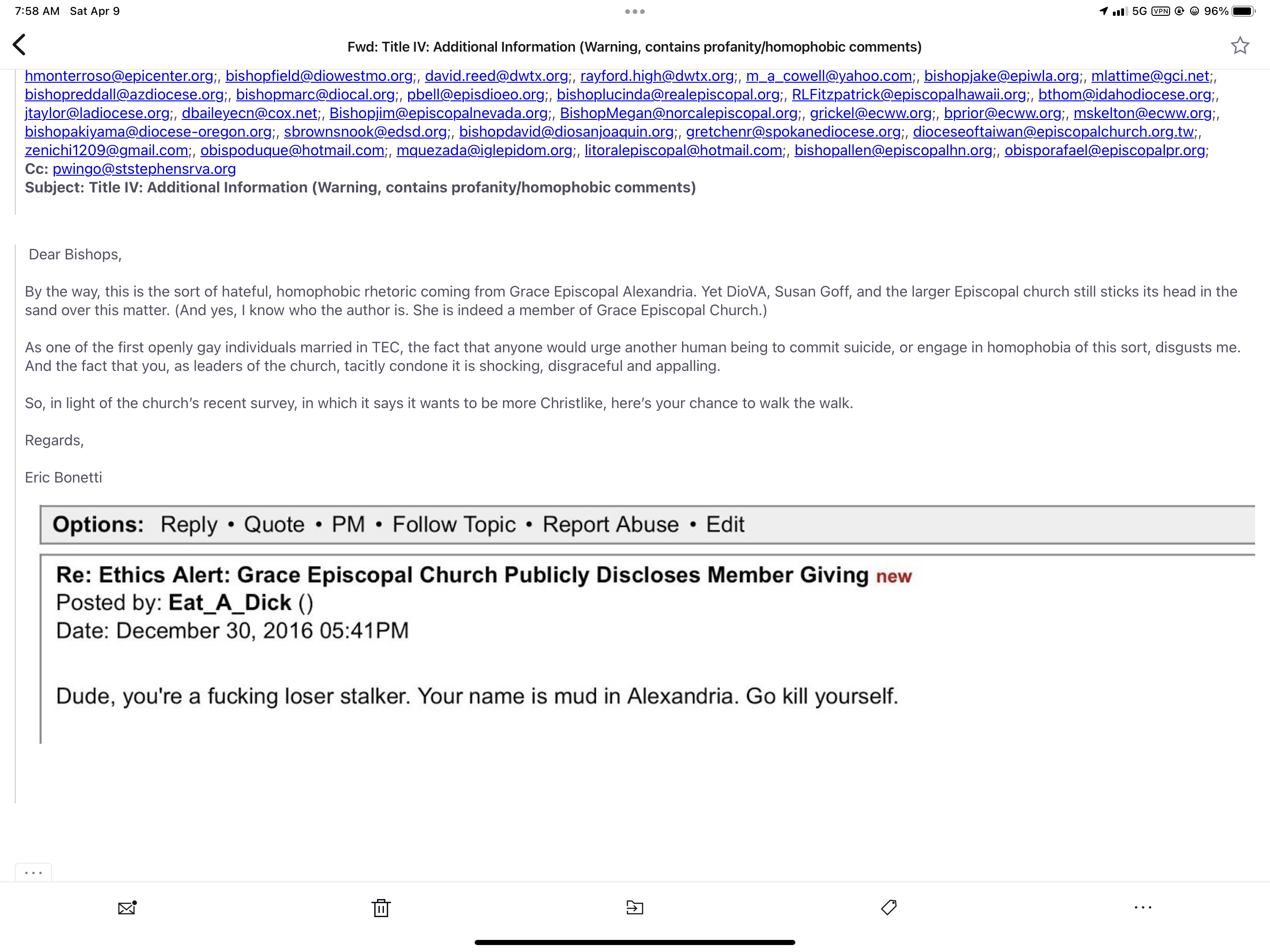 Second letter to Episcopal bishops